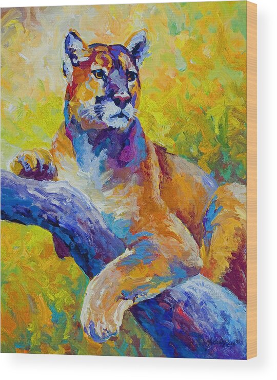 Mountain Lion Wood Print featuring the painting Cougar Portrait I by Marion Rose