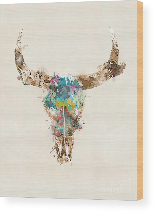 Cow Skull Wood Print featuring the painting Cow Skull by Bri Buckley