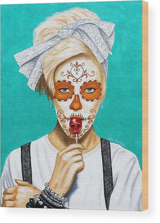 Dia De Los Muertos Wood Print featuring the painting Craneo del Caramelo Dulce by Al Molina