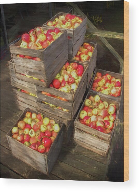 Art Wood Print featuring the photograph Crated Apples waiting for the Cider Press Painterly Version by Randall Nyhof