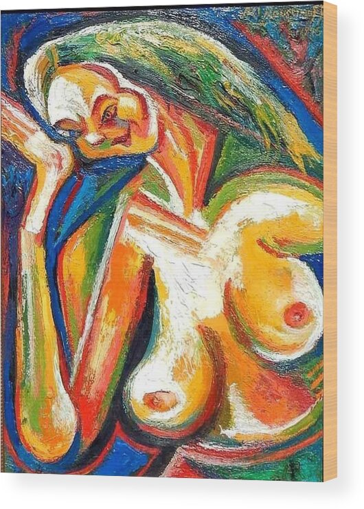  Wood Print featuring the painting Cubist Nude by Ari Roussimoff