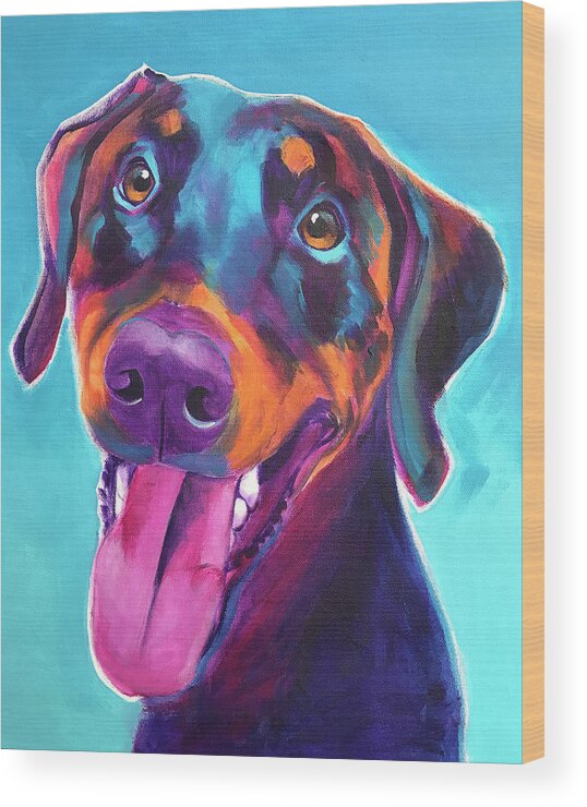 Pet Portrait Wood Print featuring the painting Doberman - Annie by Dawg Painter