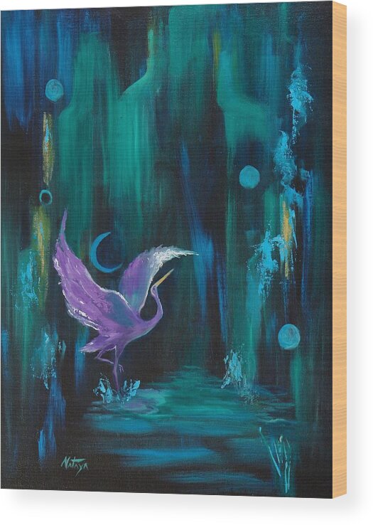 Crane Wood Print featuring the painting Dancing In The Dark by Nataya Crow