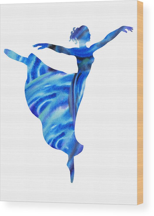 Dancing Wood Print featuring the painting Dancing Water Arabesque Ballerina by Irina Sztukowski