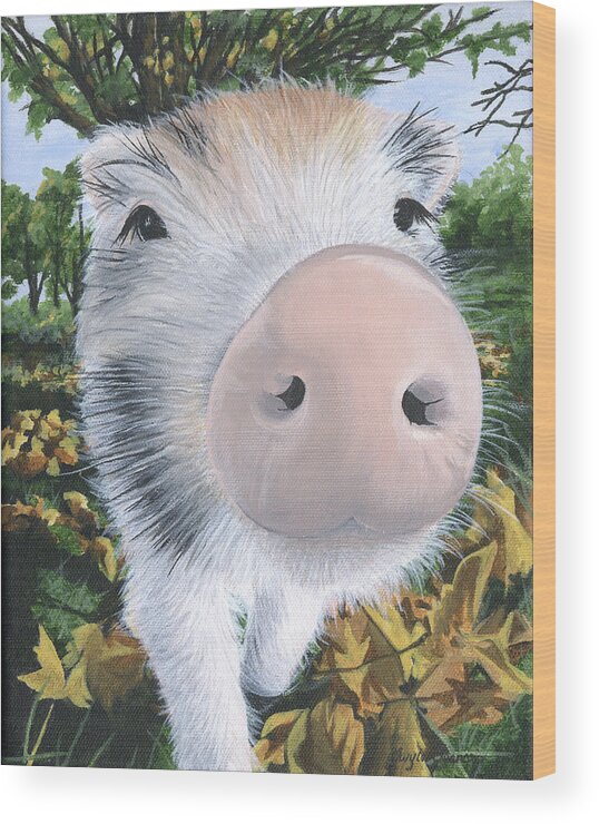 Pig Wood Print featuring the painting D'Arcy by Twyla Francois