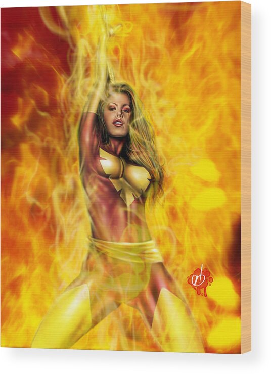 Marvel Wood Print featuring the painting Dark Phoenix by Pete Tapang