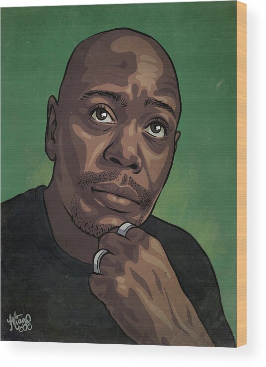 Dave Chappelle Wood Print featuring the drawing Dave Chappelle by Miggs The Artist