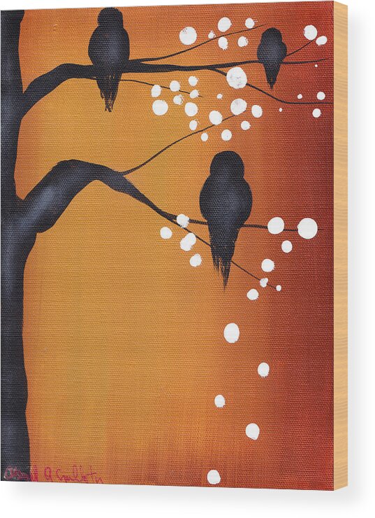 Birds Wood Print featuring the painting Dawn by Abril Andrade