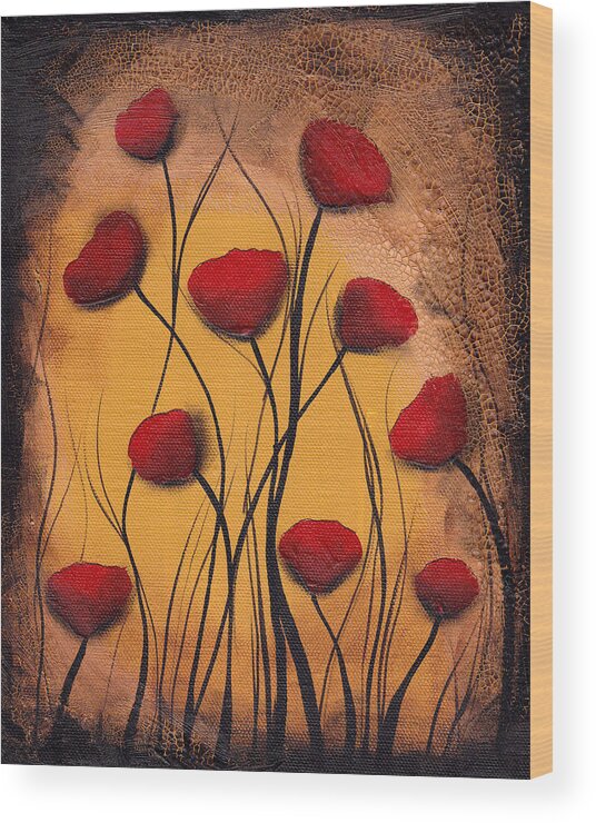 Abstract Wood Print featuring the painting Dawn of the Poppies by Abril Andrade