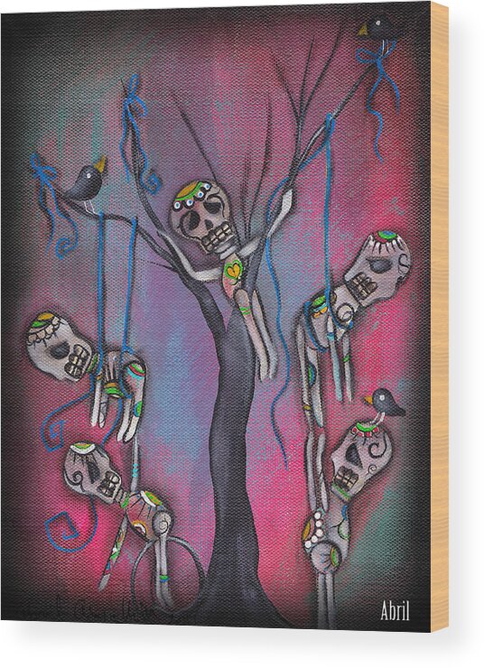 Day Of The Dead Wood Print featuring the painting Day of the Dead Tree by Abril Andrade