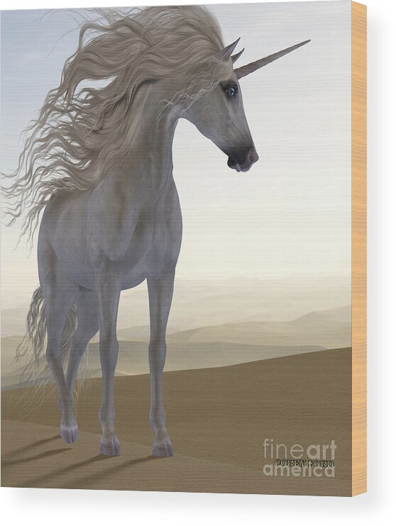 Unicorn Wood Print featuring the painting Desert Dune Unicorn by Corey Ford