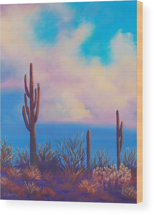 Desert Wood Print featuring the painting Desert Fog by Cheryl Fecht