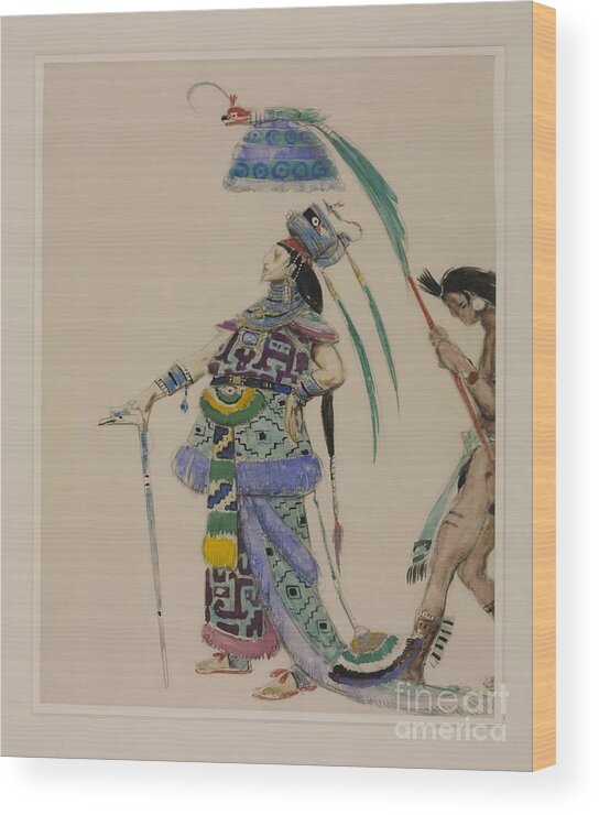 Charles Ricketts Costume Design For �montezuma� C.1925�6 Wood Print featuring the painting Design for Montezuma by MotionAge Designs