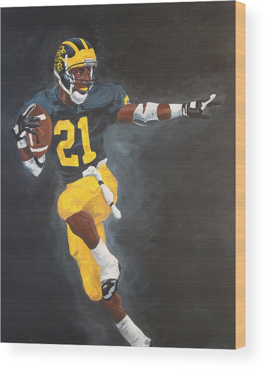 Desmond Howard Wood Print featuring the painting Desmond Heisman by Travis Day