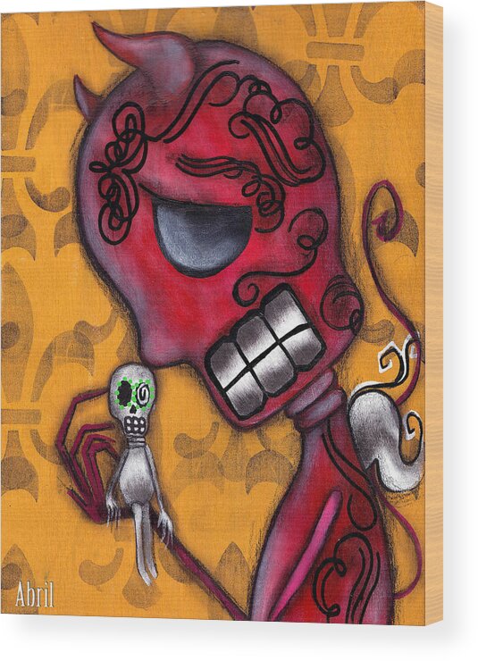 Day Of The Dead Wood Print featuring the painting Diablito by Abril Andrade