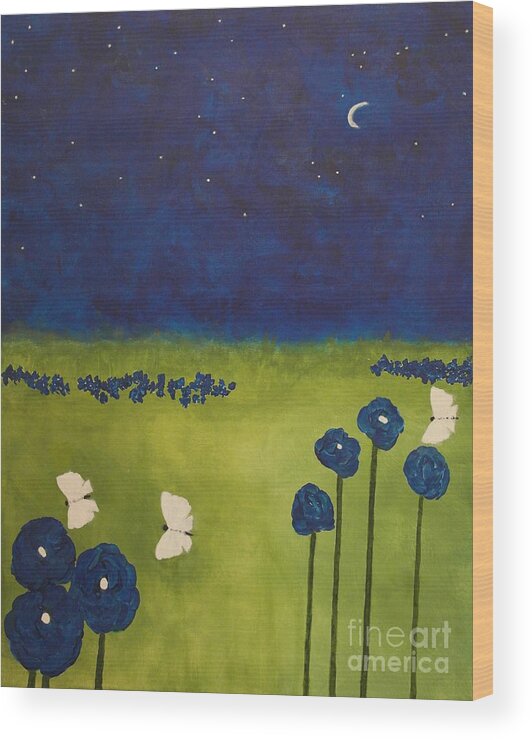 A-fine-art-painting Wood Print featuring the painting Diamonds in a Sapphire Sky by Catalina Walker