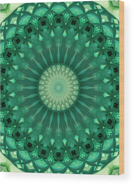 Mandala Wood Print featuring the digital art Digital green mandala by Jaroslaw Blaminsky