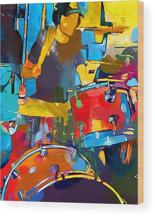 Drummer Wood Print featuring the painting Drummer by Chris Butler