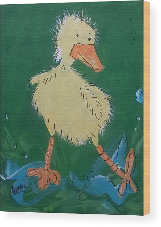 Duck Wood Print featuring the painting Duckling 3 by Terri Einer