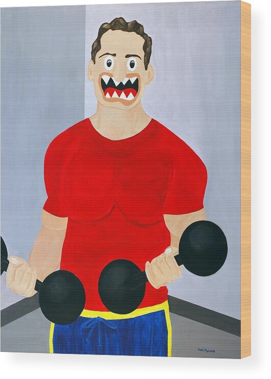 Funism Wood Print featuring the painting Dumbbell by Sal Marino