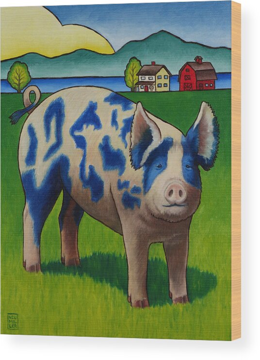 Pig Wood Print featuring the painting Earl of Whidbey by Stacey Neumiller
