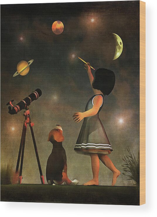 Amy Wood Print featuring the painting Educating astronomy by Jan Keteleer