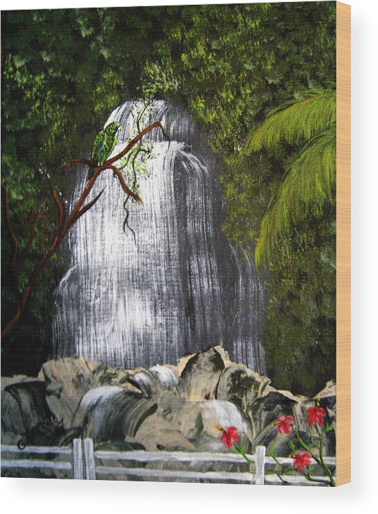 Puerto Rico Rain Forest Wood Print featuring the painting El Yunque by Gloria E Barreto-Rodriguez