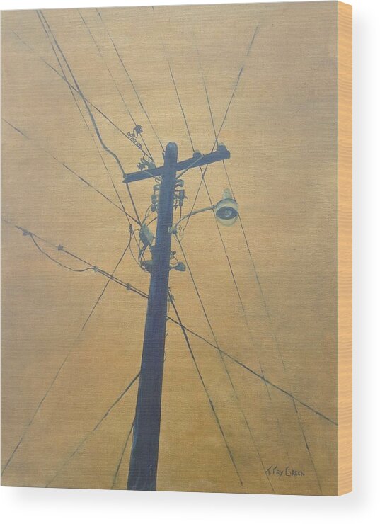 Pole Wood Print featuring the painting Electrified by Teresa Fry