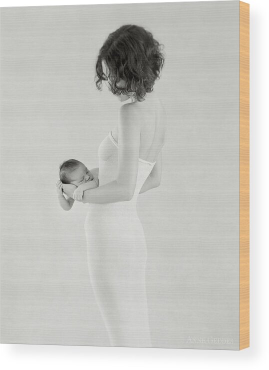 Black And White Wood Print featuring the photograph Emily Holding Ella by Anne Geddes