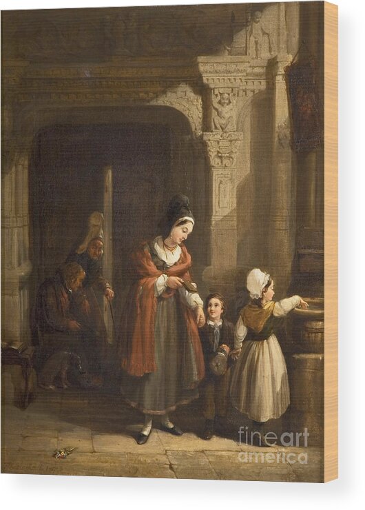 Frederick Goodall - Entering A Church Wood Print featuring the painting Entering a Church Brittany by MotionAge Designs