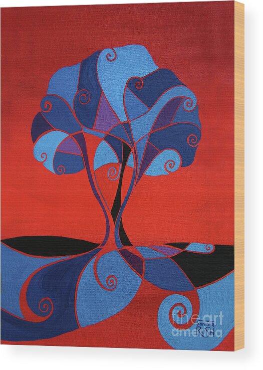 Tree Painting Wood Print featuring the painting Enveloped in Red by Barbara Rush