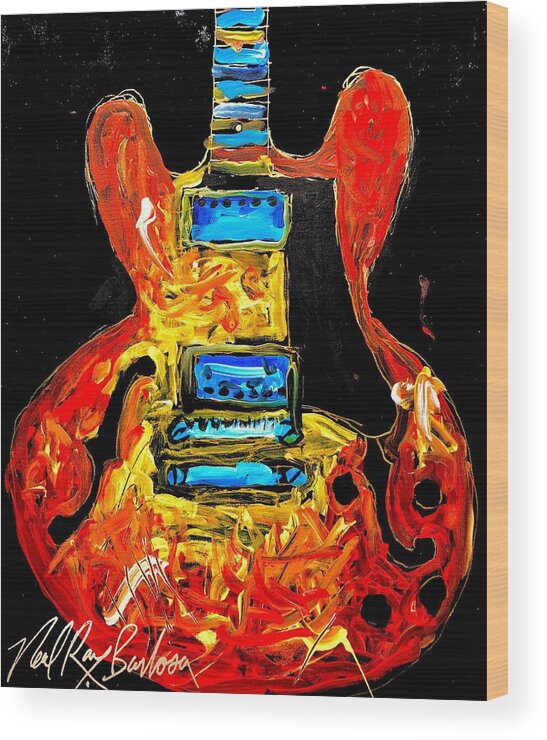 Guitar Gibson Es 335 Wood Print featuring the painting ES 335 San Antonio by Neal Barbosa