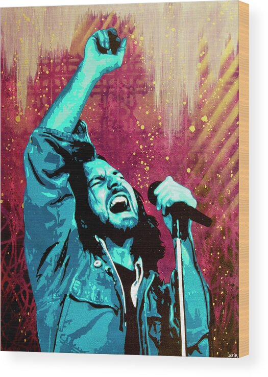 Eddie Vedder Wood Print featuring the painting Even Flow by Bobby Zeik