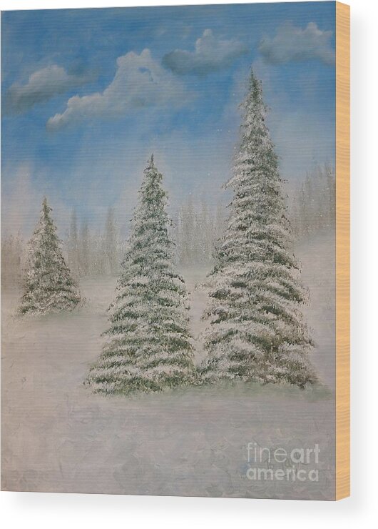  Wood Print featuring the painting Evergreens in Snow by Barrie Stark