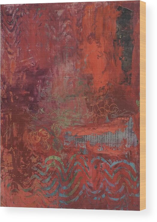 Red Wood Print featuring the painting Exploration 1 by Marcy Brennan
