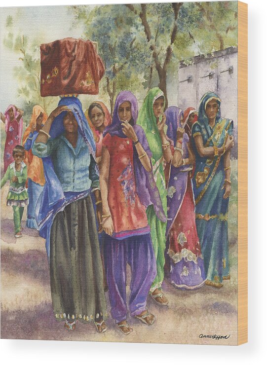 Indian Women Painting Wood Print featuring the painting Faces from Across the World by Anne Gifford