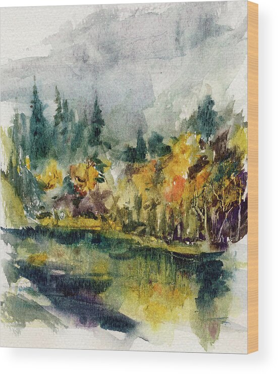 Watercolor Wood Print featuring the painting Fall At Lake Padden by Paul Workman