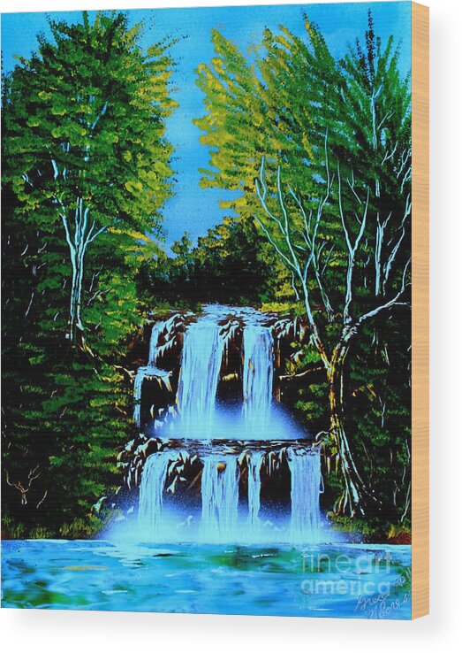 Landscape Wood Print featuring the painting Falls 01 E by Greg Moores