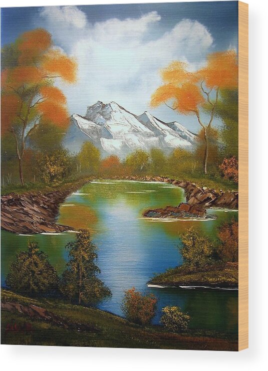 Mountains Wood Print featuring the painting Fall's Kiss by Dina Sierra