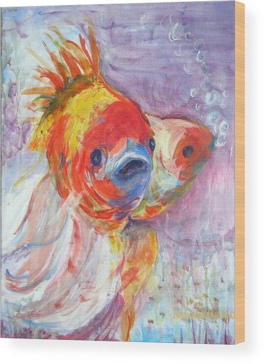 Goldfish Wood Print featuring the painting Fancy Fish by Nancy Brennand