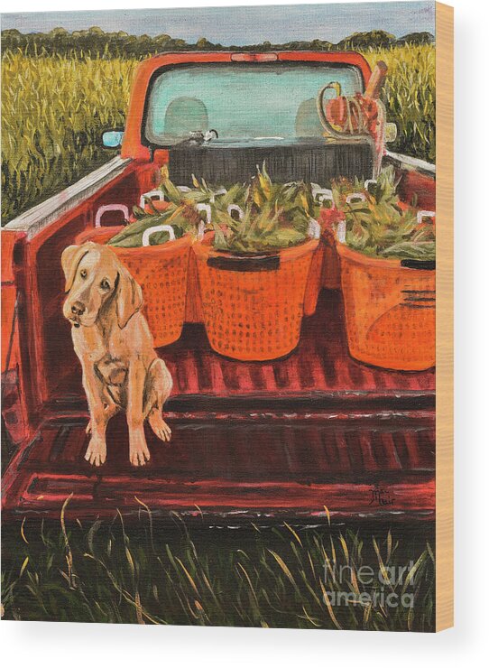 Dog Wood Print featuring the painting Farm Dog by Jackie MacNair