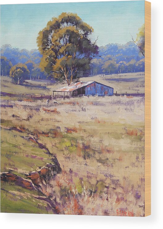 Rural Wood Print featuring the painting Farm shed Pyramul by Graham Gercken