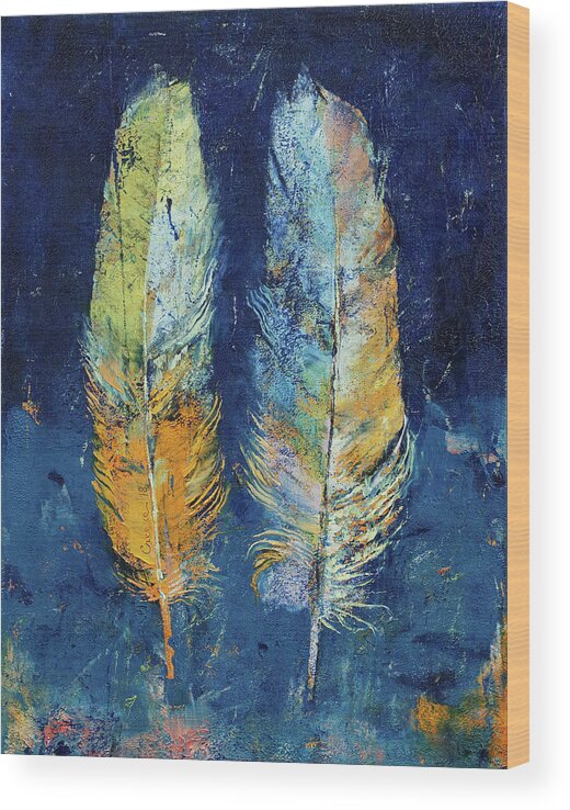 Abstract Wood Print featuring the painting Feathers by Michael Creese