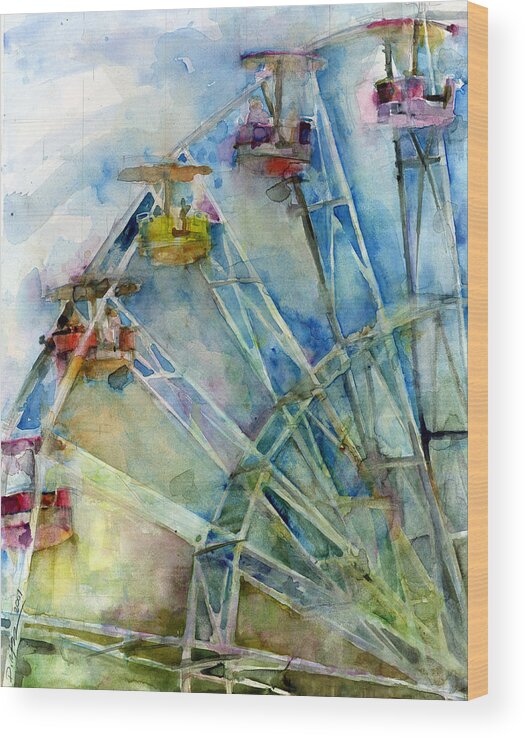 Ferris Wheel Wood Print featuring the painting Ferris Wheel by Dorrie Rifkin