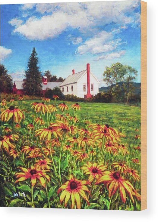 Gardenscape Wood Print featuring the painting Field of Black Eyed Susans by Marie Witte