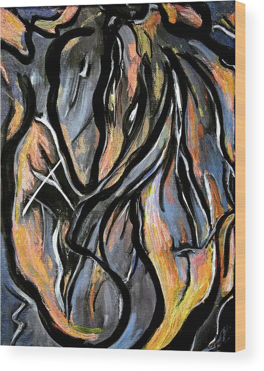 Fire Wood Print featuring the painting Fire and Stone by Lynda Lehmann