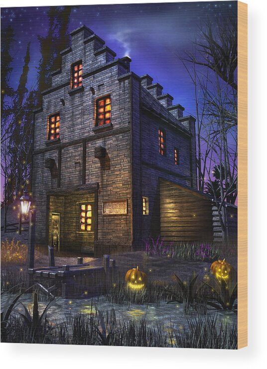 Pumpkin Wood Print featuring the digital art Firefly Inn by Joel Payne