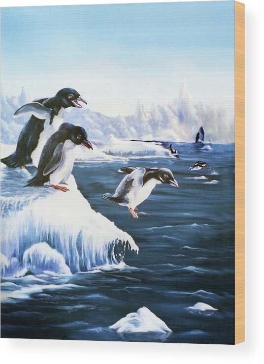 Antarctica Wood Print featuring the painting First Leap by Anthony DiNicola