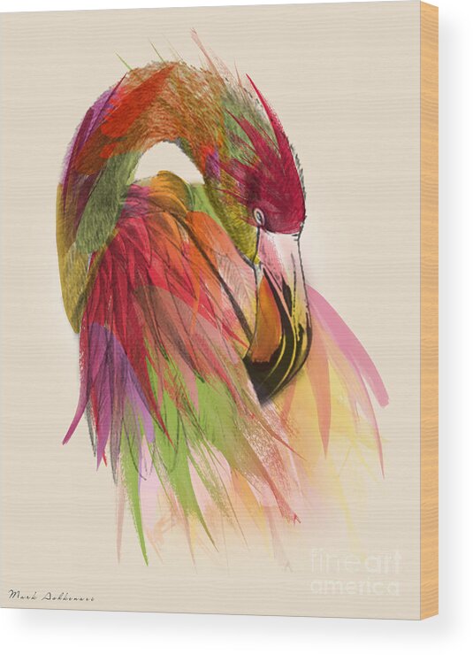 Flamingo Wood Print featuring the painting Flamingo by Mark Ashkenazi