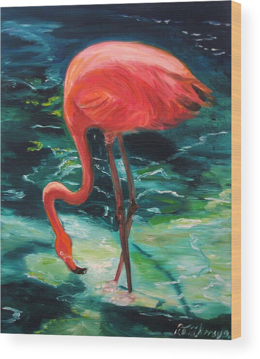 Flamingo Wood Print featuring the painting Flamingo of Homasassa by Patricia Arroyo